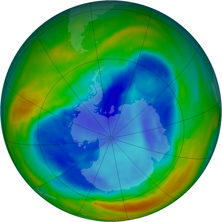 Antarctic ozone map for 30 August 2014